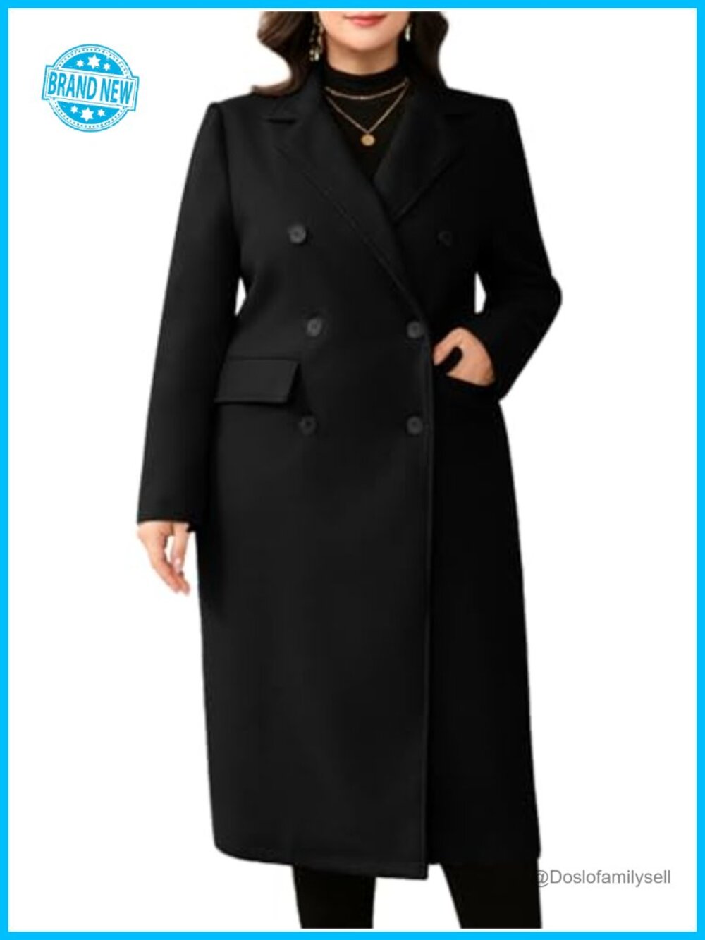 Wool Blend Pea Coat Double Breasted Notch Lapel Long Trench Coat